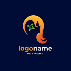 hair salon beauty logo. spa logo with woman face. beauty clinic logo. woman massage logo with gradient color illustration