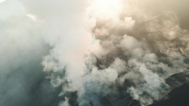 Volcanic ash coming from Pacaya volcano eruption in Guatemala. Drone Aerial