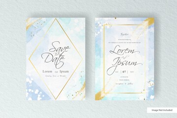 Minimalist watercolor wedding card template with hand drawn floral and watercolor splash design