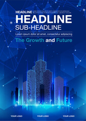 The growth and the future building concept design for city illustration. Vector abstract futuristic, energy technology, and cityscape concept. stripes lines with blue light. layout for your design.