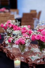 Pink Roses for Dinner Table