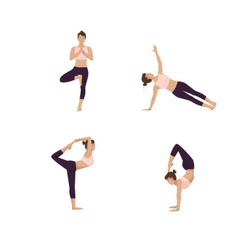Young Women in Four Popular yoga Poses