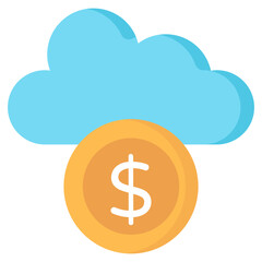 Dollar coin with cloud, concept of cloud money icon