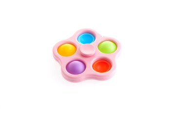 Colorful spinner and Push pop bubble sensory anti-stress toy, isolated on white background