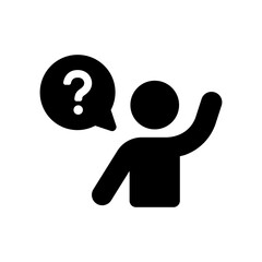 Person asking question with a raised hand vector icon. - obrazy, fototapety, plakaty