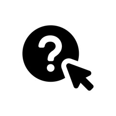 Question mark icon button with cursor clicking isolated on white background. Vector illustration.