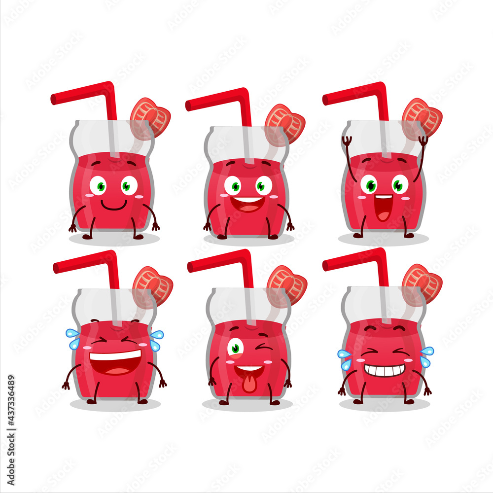 Poster cartoon character of strawberry juice with smile expression