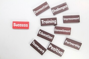 colored wooden cubes with words for success ladder harp