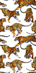 Tiger seamless pattern. watercolor animal illustration