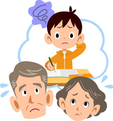 学校の授業についていけない孫を心配する祖父母
