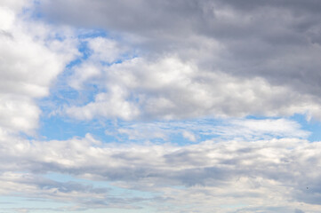 Fototapeta na wymiar thick white clouds and a blue sky. cummulus clouds predict bad weather. 