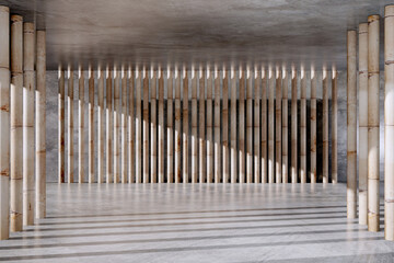 Display,Platform for design, wooden and sunlight.3D render.