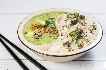 Green thai curry with basil rice