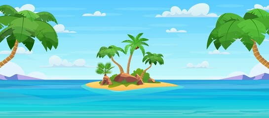 Fototapeta na wymiar Cartoon tropical island with palm trees
