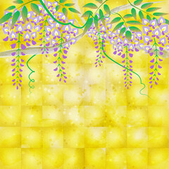 藤の花の金箔風背景イラスト　コピースペースあり
