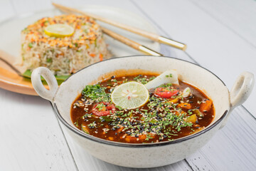 lentil soup with vegetables and lemon rice