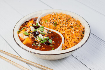 chicken soup with fried rice