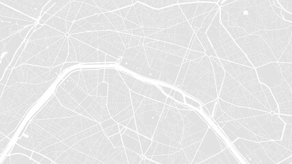 Light Grey and white Paris city area vector background map, streets and water cartography illustration.