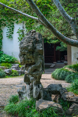 Inside view of Liu Yuan, a traditional Chinese garden and UNESCO heritage site in Suzhou, China.