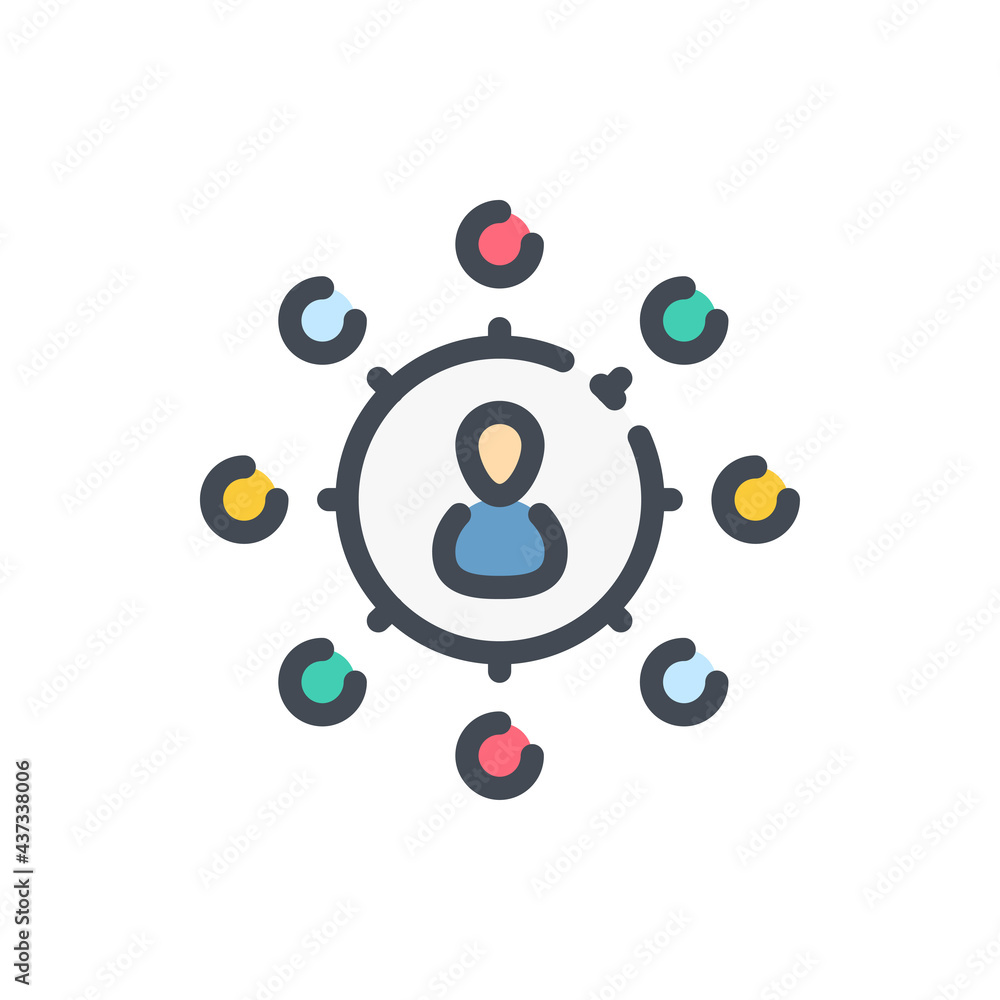 Poster people network and social connection color line icon. personal communication and circle of friends v