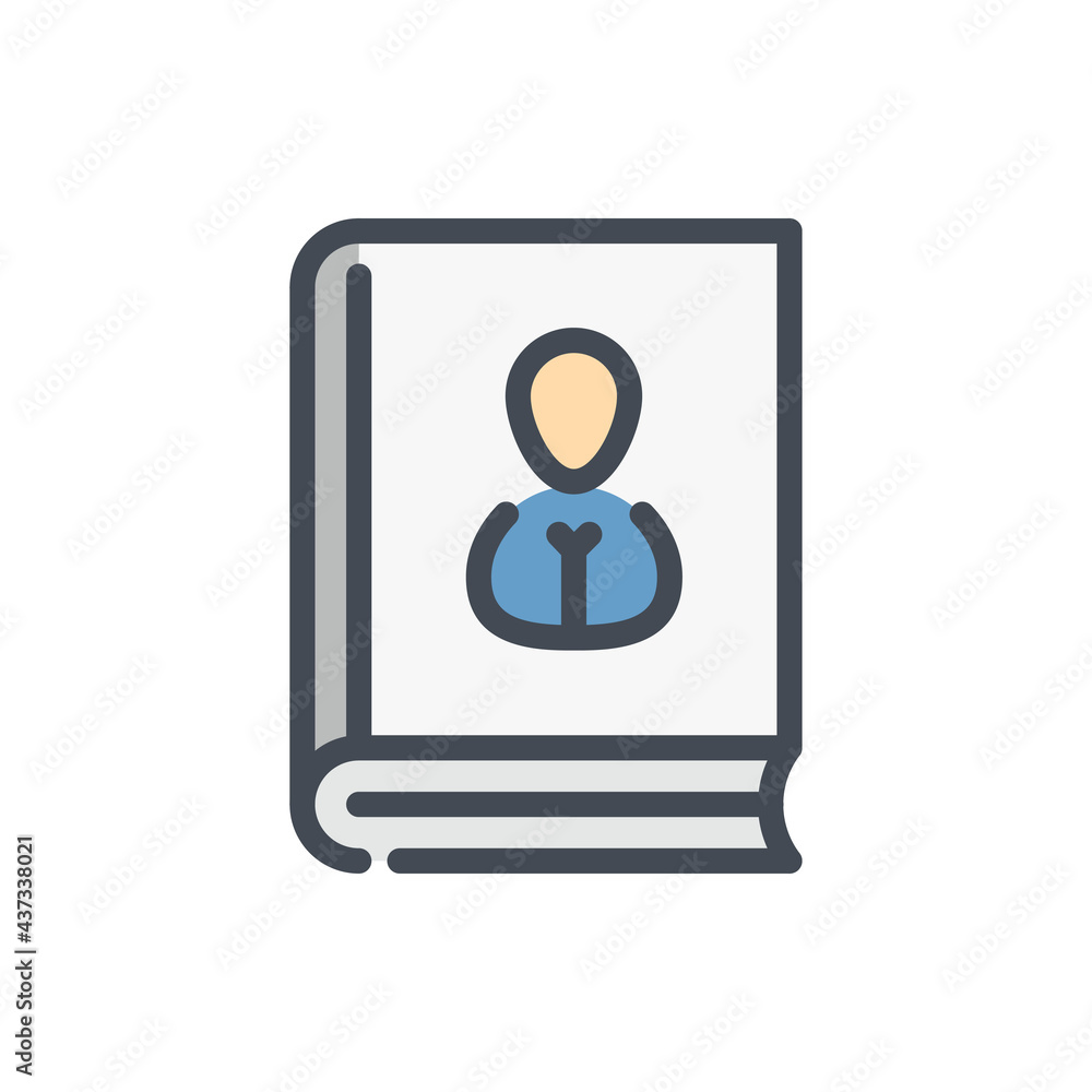 Poster address book and diary color line icon. book with information about a person vector outline colorful