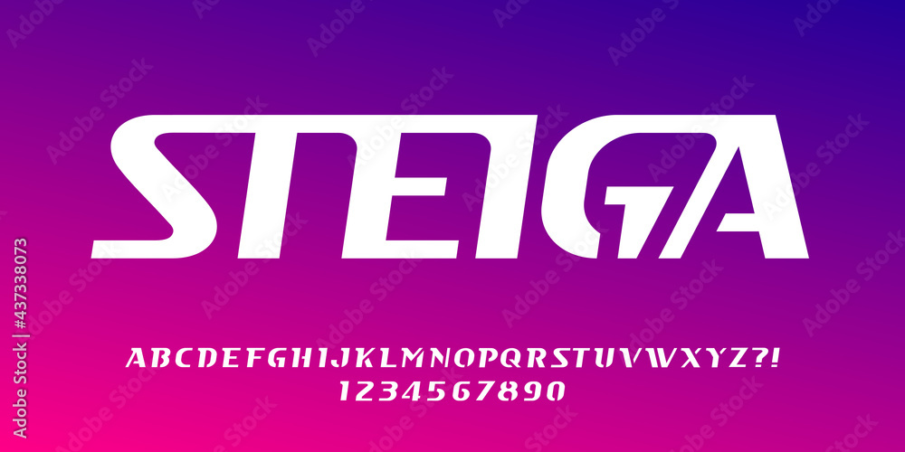 Fototapete steiga alphabet font. minimalistic letters and numbers for logo or emblem. stock vector typescript f