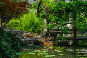 Fototapeta na wymiar Inside view of Liu Yuan, a traditional Chinese garden and UNESCO heritage site in Suzhou, China.