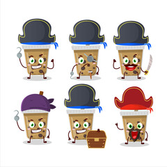 Cartoon character of chocolate coffee with boba with various pirates emoticons