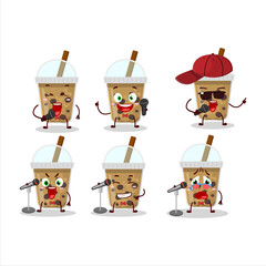 A Cute Cartoon design concept of chocolate coffee with boba singing a famous song