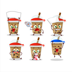 Mascot design style of chocolate coffee with boba character as an attractive supporter