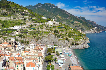 View of Minori, an old seaside town of the Amalfi coast, Italy.