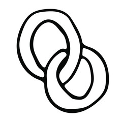 A cute single vector element is a pretzel. Hand-drawn sketch illustrations for the design of restaurants, bakeries, cafes, advertising, prints, emblems and logos.