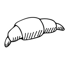 Cute single vector element is a delicious croissant. Hand-drawn sketch illustrations for the design of restaurants, bakeries, cafes, advertising, prints, emblems and logos.