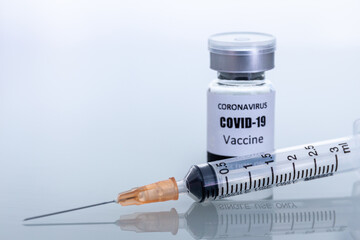 Vaccine bottles and syringes for preventing coronavirus or covid-19.