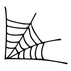 Cute vector illustration of a corner spider web. Hand-drawn sketch elements for Halloween design, greetings, invitations, advertising, prints.