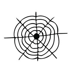 Cute vector illustration of a round spider web. Hand-drawn sketch elements for Halloween design, greetings, invitations, advertising, prints.
