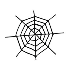 Cute vector illustration of a round spider web. Hand-drawn sketch elements for Halloween design, greetings, invitations, advertising, prints.