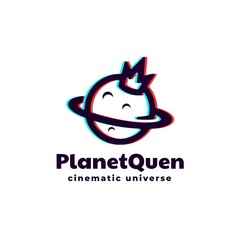 Vector Logo Illustration Planet Queen Silhouette Style.
