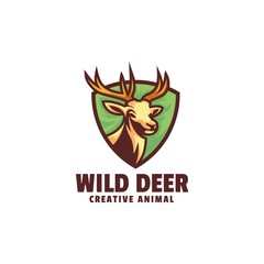 Vector Logo Illustration Wild Deer Simple Mascot Style.