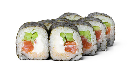 Cooked sushi roll isolated on white background