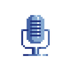 Microphone. Pixel art style. Icon for web and mobile devices. Game assets.  8-bit. Isolated vector illustration.