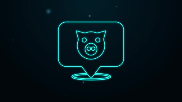 Glowing neon line Pig icon isolated on black background. Animal symbol. 4K Video motion graphic animation