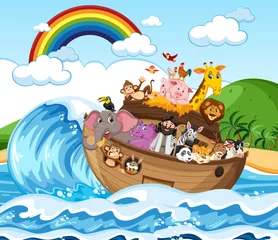 Papier Peint photo Chambre denfants Arche de Noé avec des animaux dans la scène de l& 39 océan