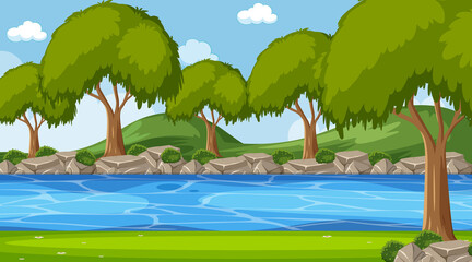 Empty nature park landscape scene with river