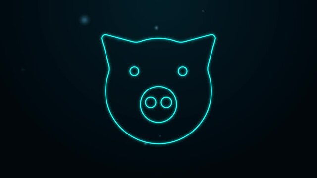 Glowing neon line Pig icon isolated on black background. Animal symbol. 4K Video motion graphic animation