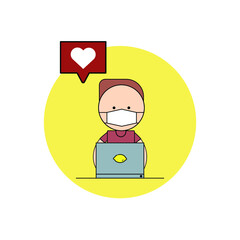  Mask work from home Illustration. modern simple vector icon, flat graphic symbol in trendy flat design style. wallpaper. lockscreen. pattern. frame, background, backdrop, sign, logo.