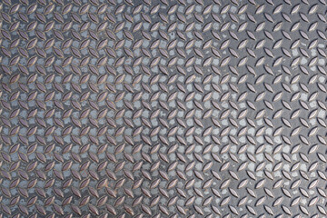 Pattern of old metal diamond plate, Surface of black steel floor non-skid with dirty stain, Texture background
