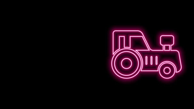 Glowing neon line Tractor icon isolated on black background. 4K Video motion graphic animation
