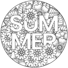 Mehndi flower for henna, mehndi, tattoo, decoration. decorative ornament in ethnic oriental style. doodle ornament. outline hand draw illustration. coloring book page.