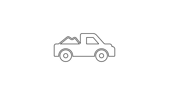 Black line Pickup truck icon isolated on white background. 4K Video motion graphic animation